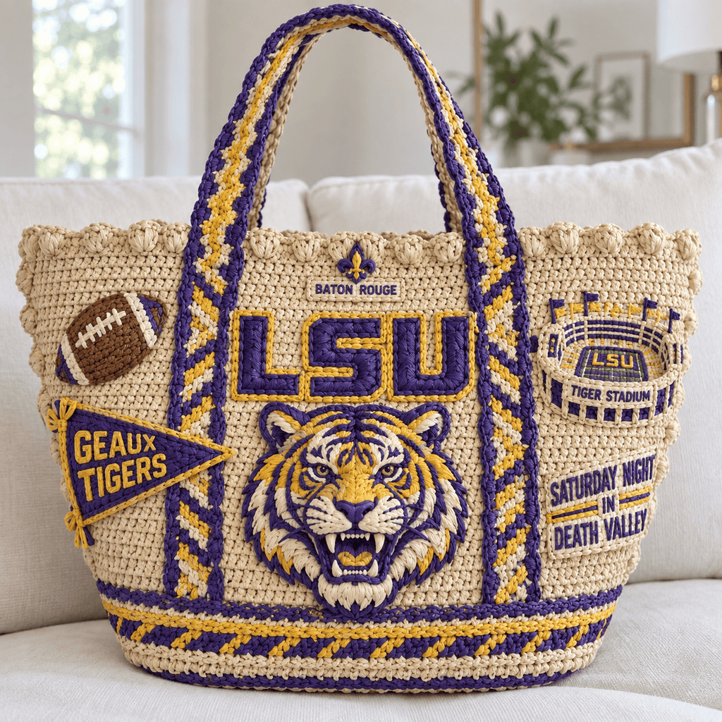 LSU Straw-Style Embellished Tote Bag HTTT