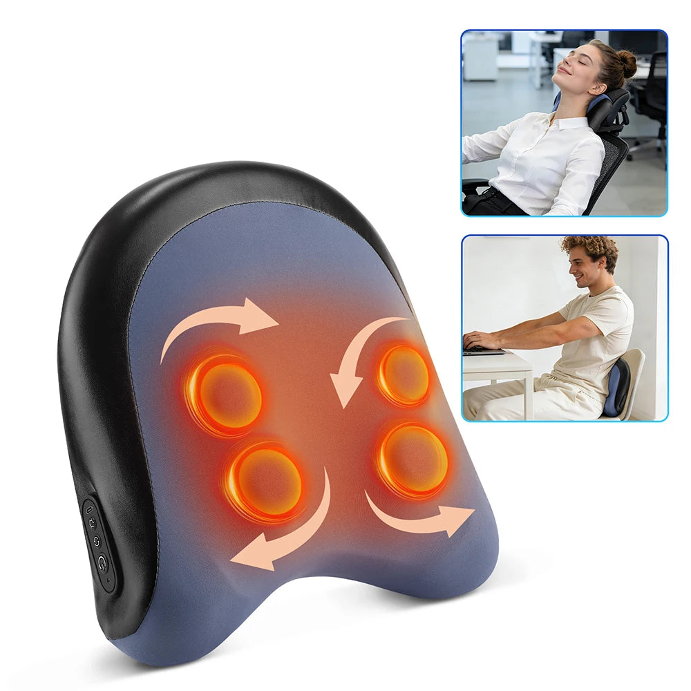 Cordless Portable Back Massager Waist Spine Support Electric Lumbar Cushion Car Office Relaxation 30℃ Red Light Warm Compress