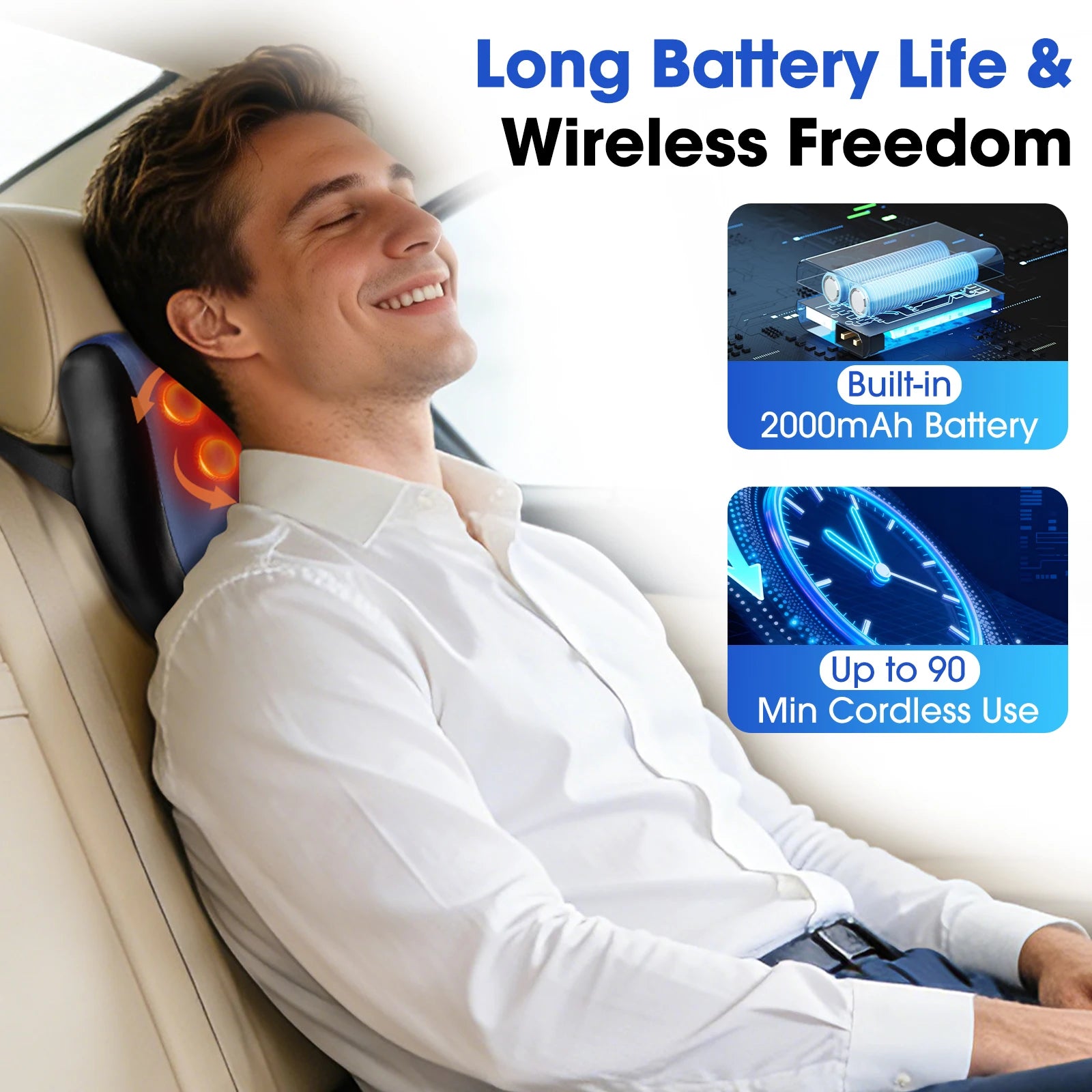 Cordless Portable Back Massager Waist Spine Support Electric Lumbar Cushion Car Office Relaxation 30℃ Red Light Warm Compress